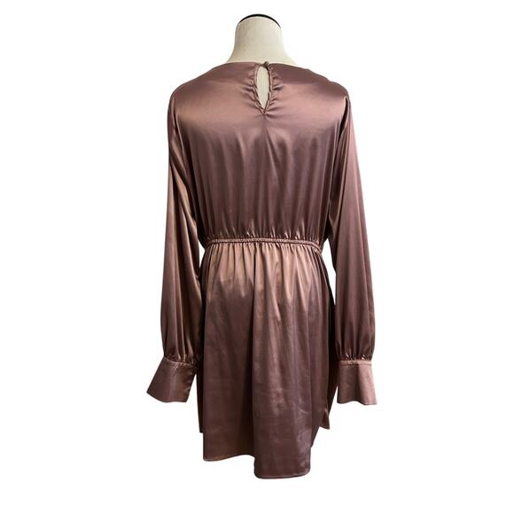 Women's Satin Tie Front Mini Dress in Mauve – Size XL - Picture 10 of 10